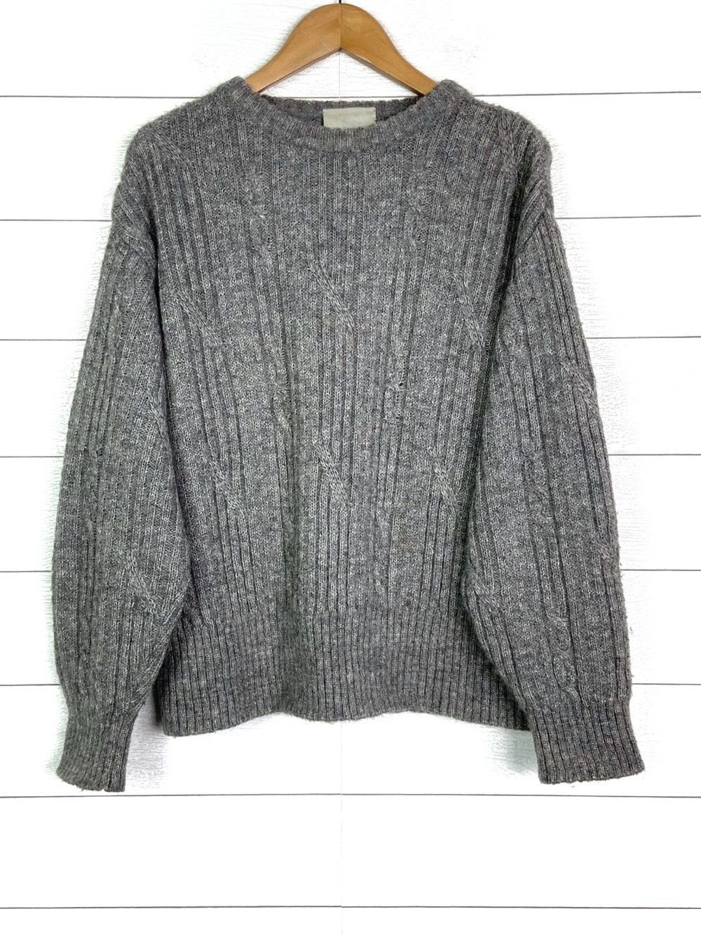 BOGNER Wool Angora Cable Knit Sweater Jumper Gray Grey Chunky Warm 40 Germany